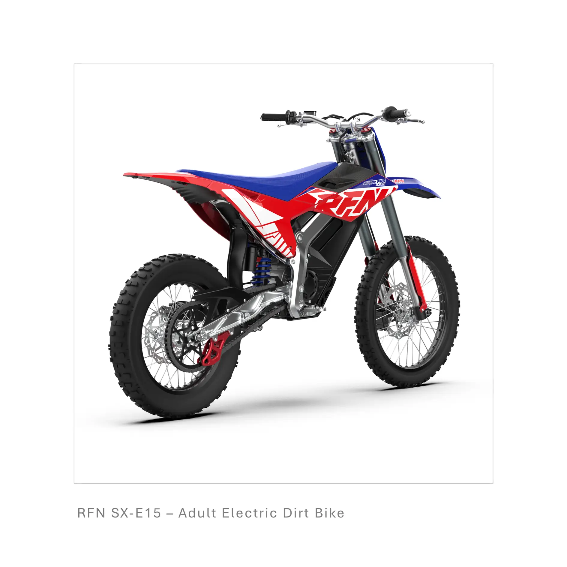 rfn warrior mx e15. red and blue edition. impressive 34" electric dirt bike.
