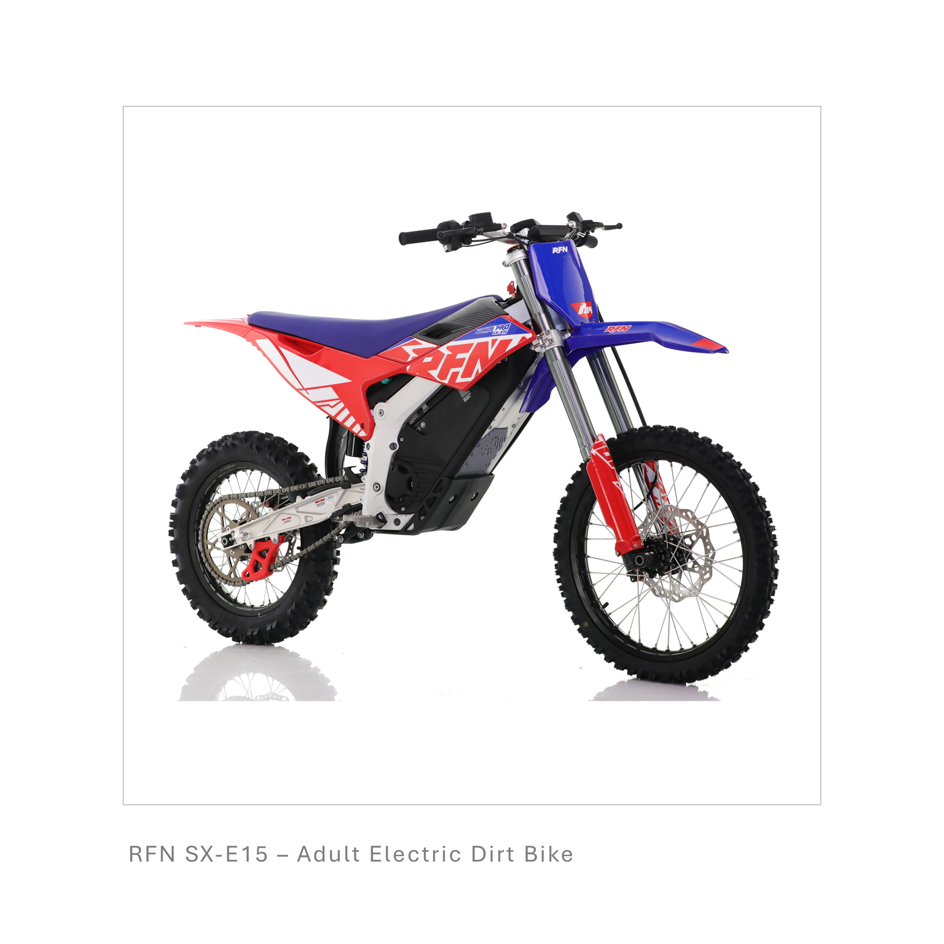 rfn warrior mx e15. red and blue edition. impressive 34" electric dirt bike.