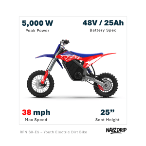 RFN Warrior SX-E5. Red and Blue Edition. Impressive 25" Electric Dirt Bike.