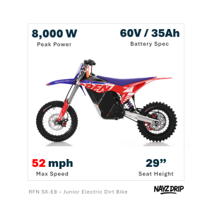 BRZ Neon Thunder Pro. Powerful 5kW 72V Electric Dirt Bike. RFN Warrior SX-E8 - Spec