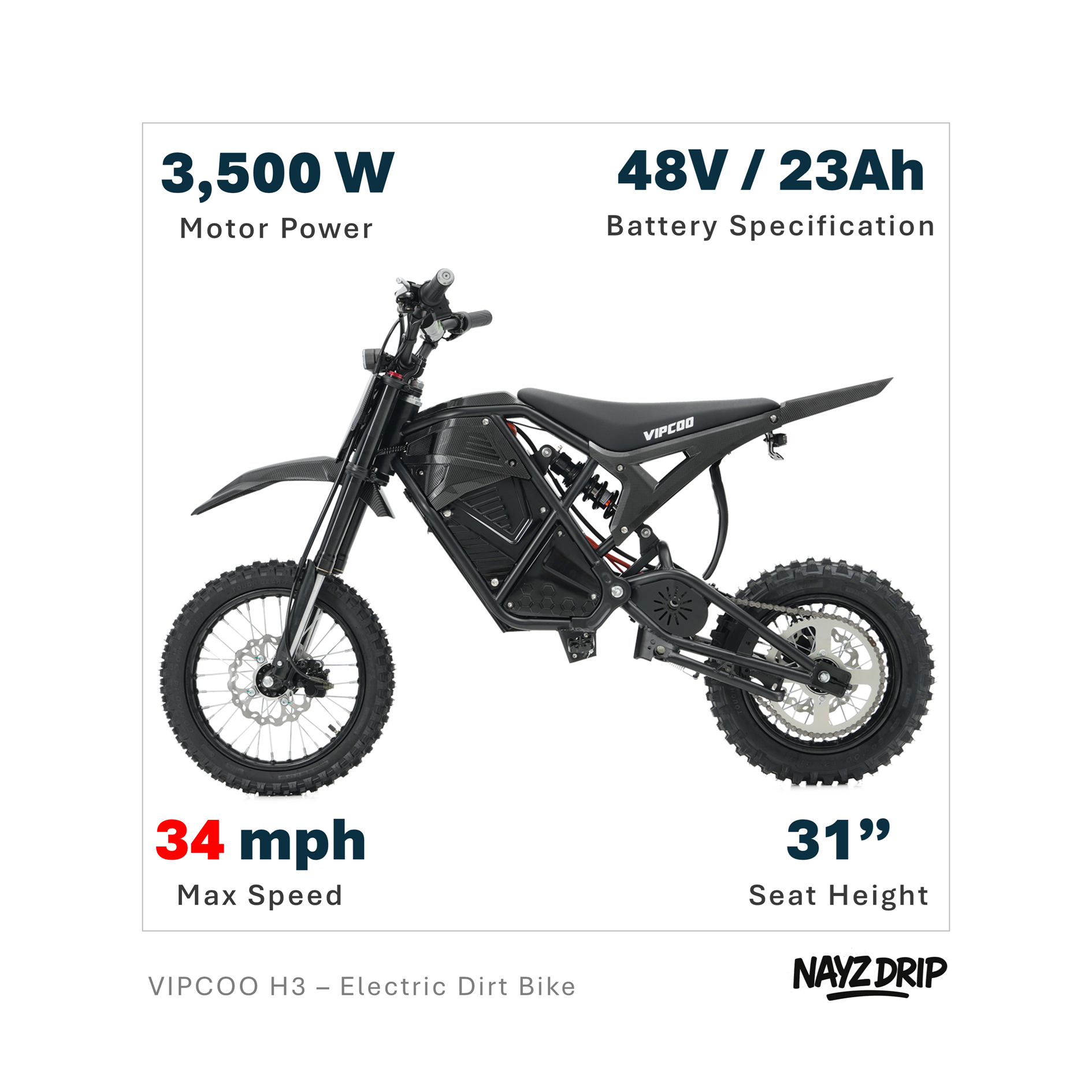 vipcoo h3 powerful 3.5kw electric dirt bike